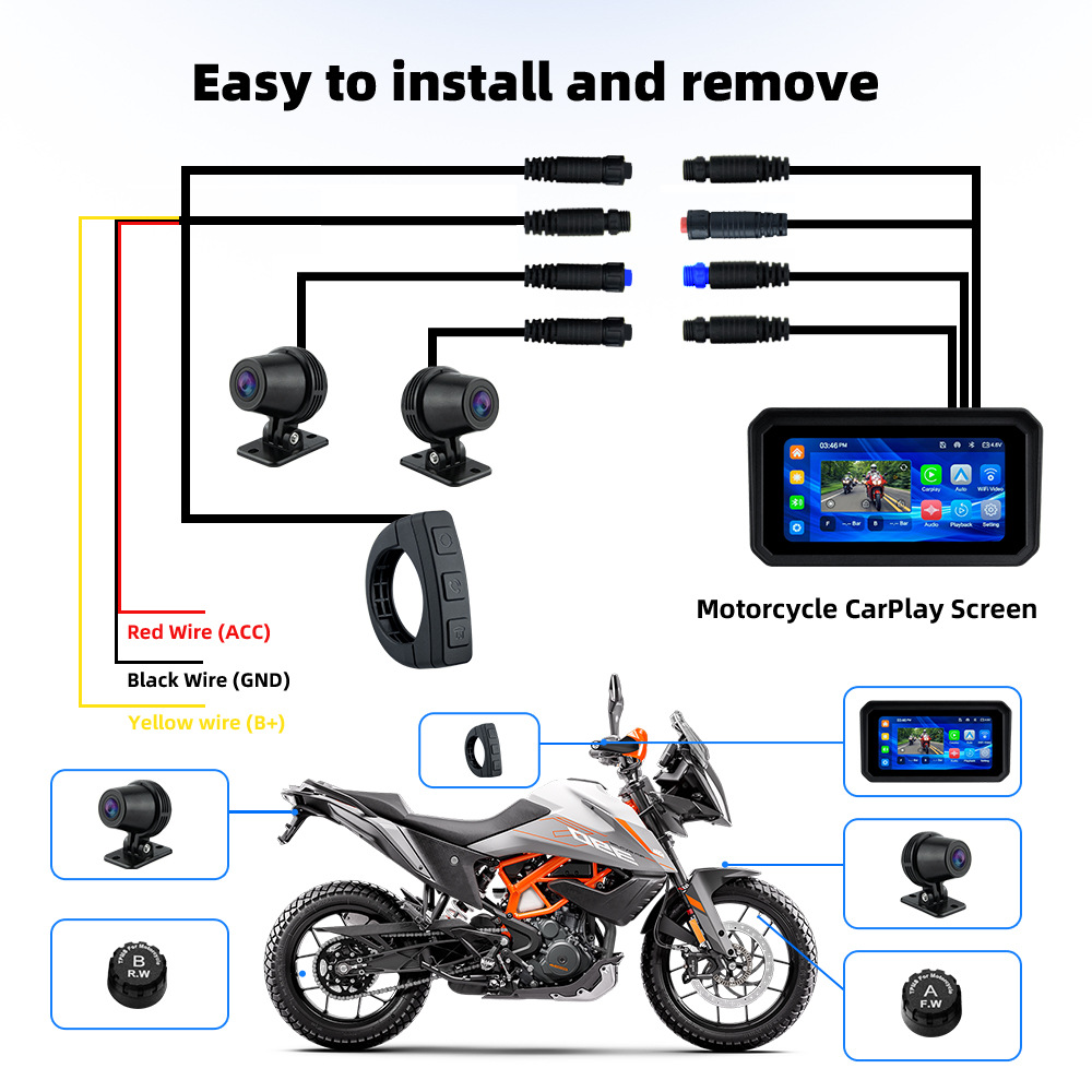6.25inch Motorcycle Wireless Carplay/Android Auto Phone Screen Projection Dash Cam