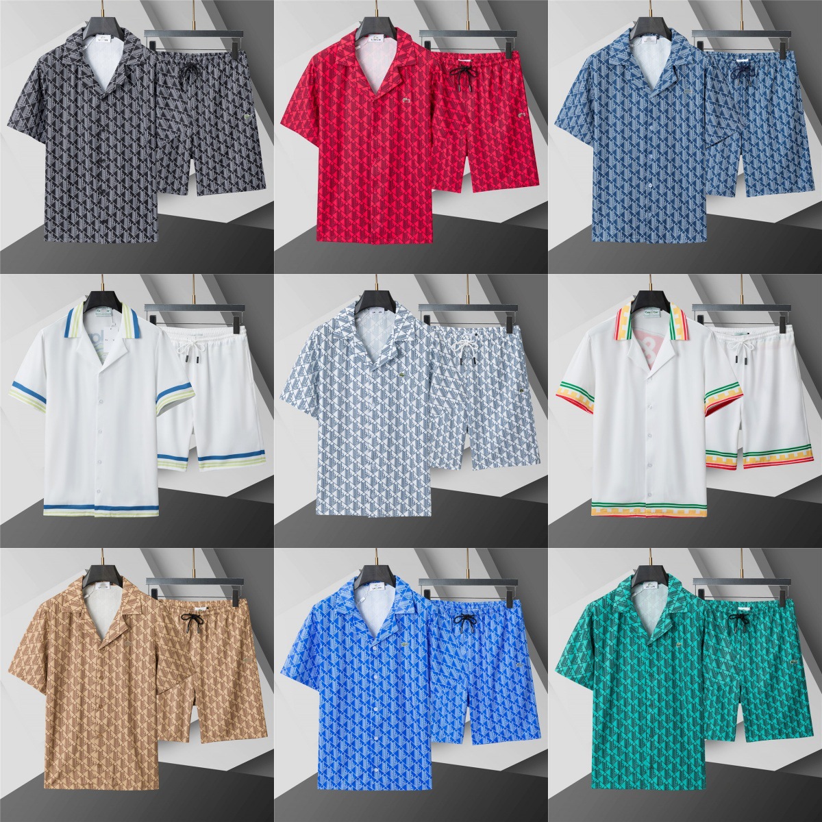 Cross-border correct version 26ss new high-quality beach pants set shirt shorts set home wear ice silk men and women