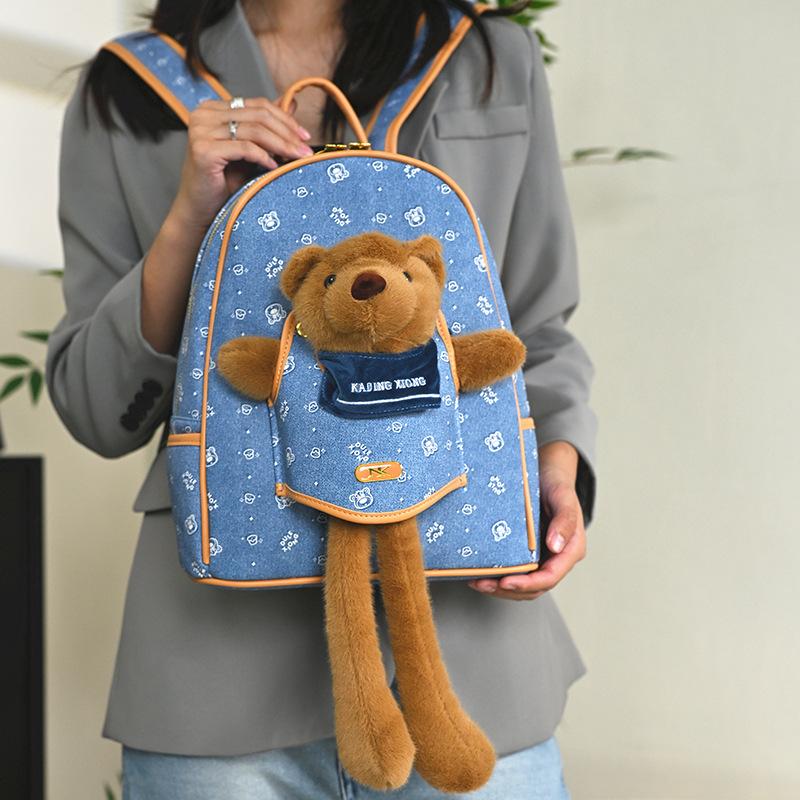 Mochila de oso de peluche tridimensional de dibujos animados encantadora impresión de niña mochila de gran capacidad otoño y invierno nueva bolsa de mujer de comercio exterior
