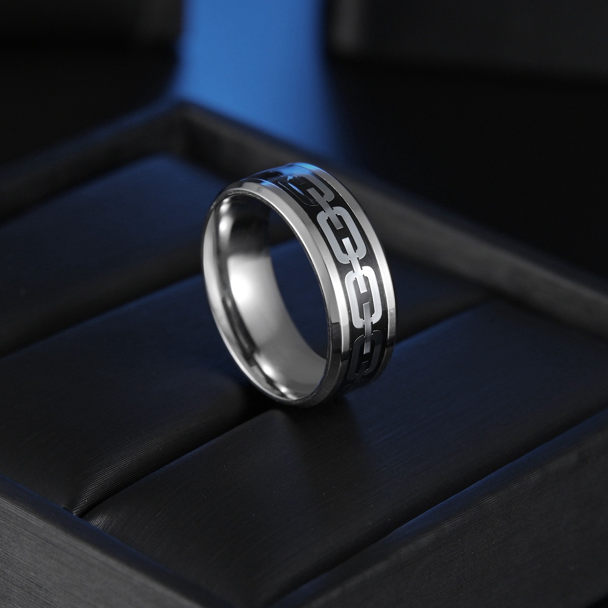 Men's geometric cutout personality chain ring Men's 316 stainless steel ring_voghion.com