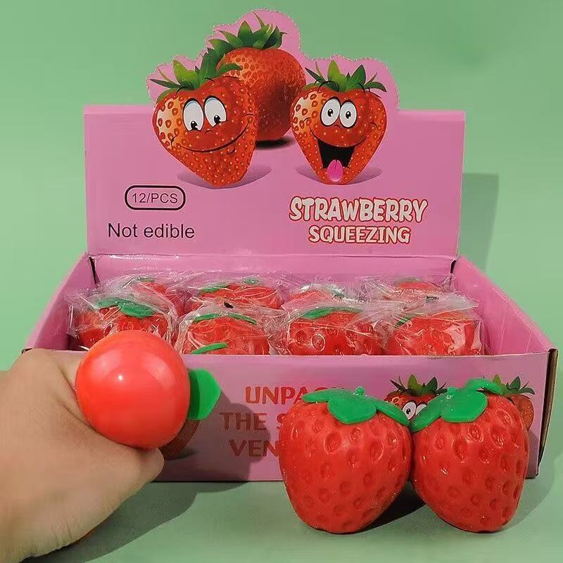 Frutas transfronterizas de simulación amazónica fresa pellizco de pellizco de ventilación rebote lento juguete descompresión ventilación bola de harina de fresa
