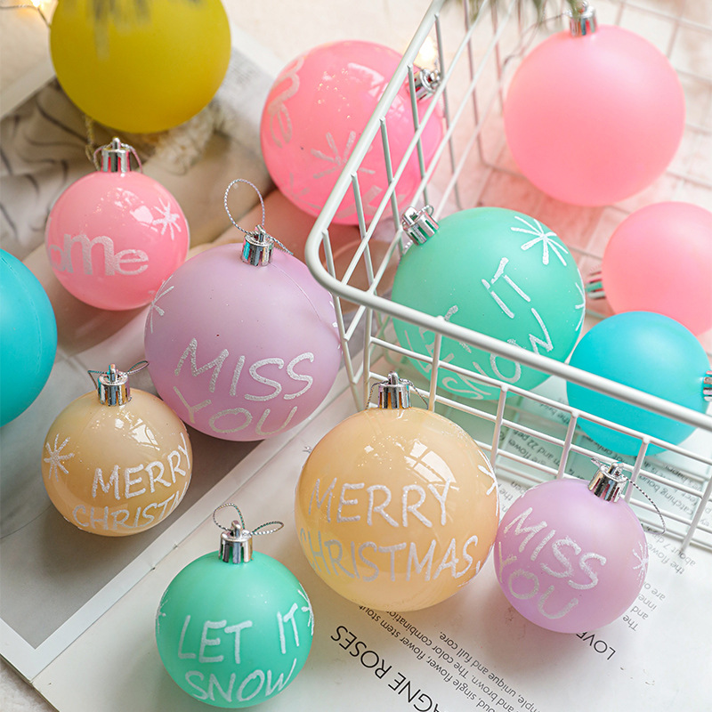 Bolas de Navidad de plástico de color caja de color mixto esmerilado inglés bolas de Navidad colgante colgante decoración de bolas colgantes