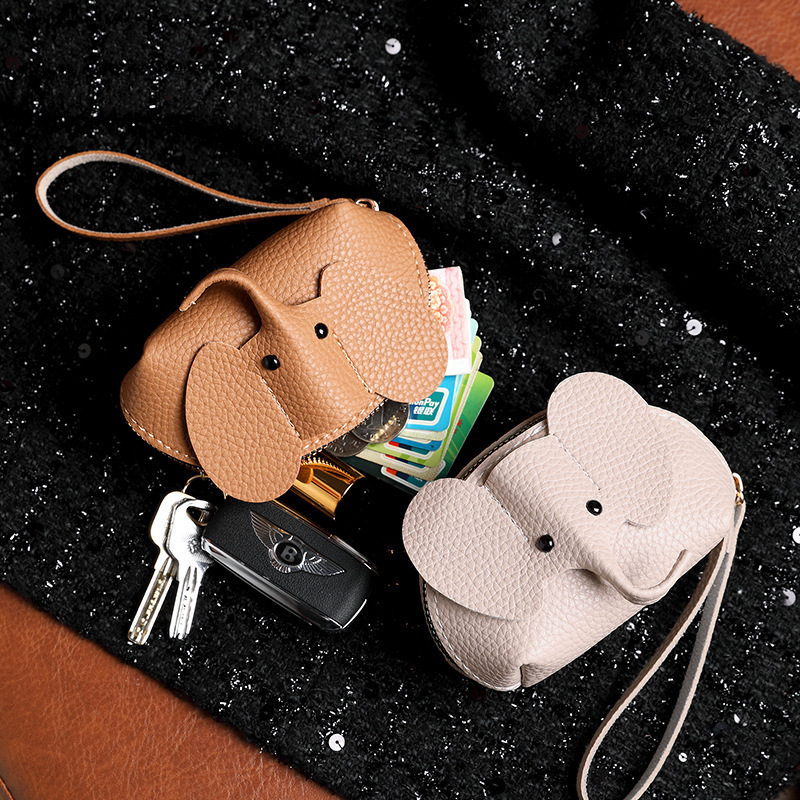 New bag pendant women's key bag creative card bag leather elephant coin purse zipper hand twist lipstick storage bag