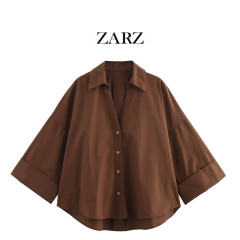 ZARZは欧米風の新しい女装の古典的なファッションを自作して、広い袖のシルクのシャツ2246255を着ます。