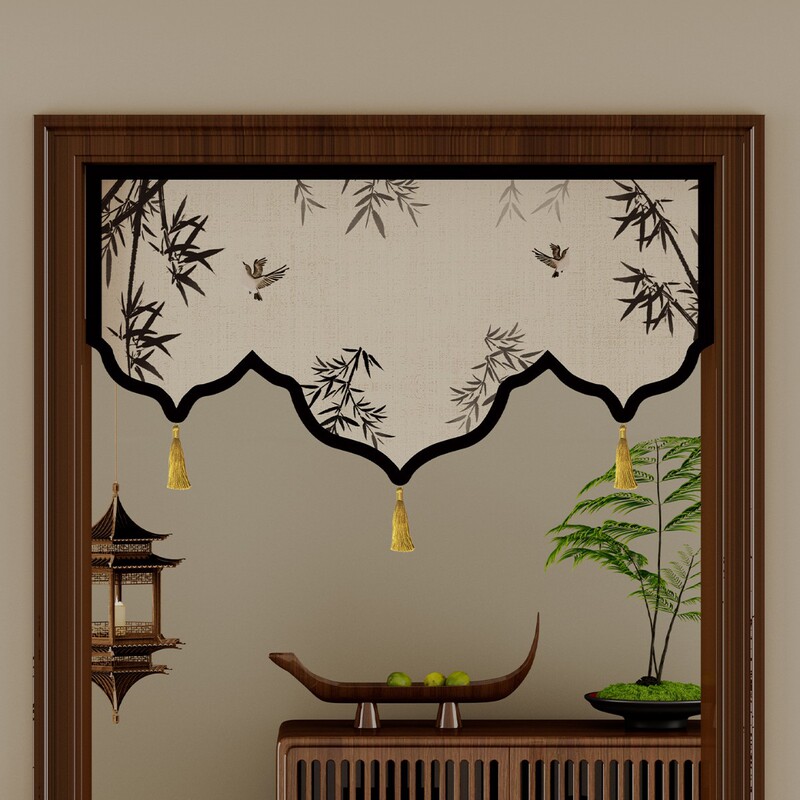 Medieval Style Special-Shaped Curtain Head Door Curtain Short Curtain Door Curtain Partition Curtain Blocking Curtain Decorative Curtain Punch-Free Half Curtain
