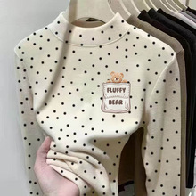 秋冬女童德絨童裝兒童中大童上衣打底衫洋氣波點高領保暖長袖T恤