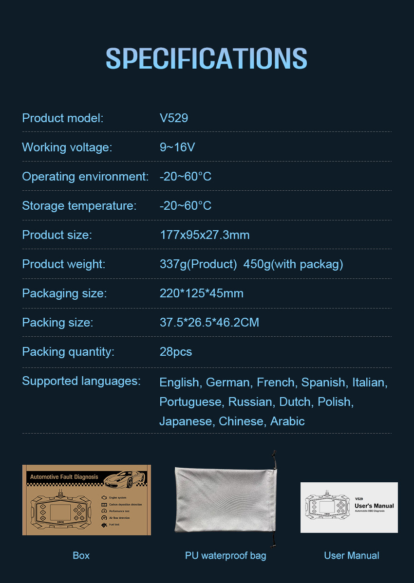 V529 car diagnostic tool OBD fault diagnosis decoder code reader car repair tool fault code clear tool