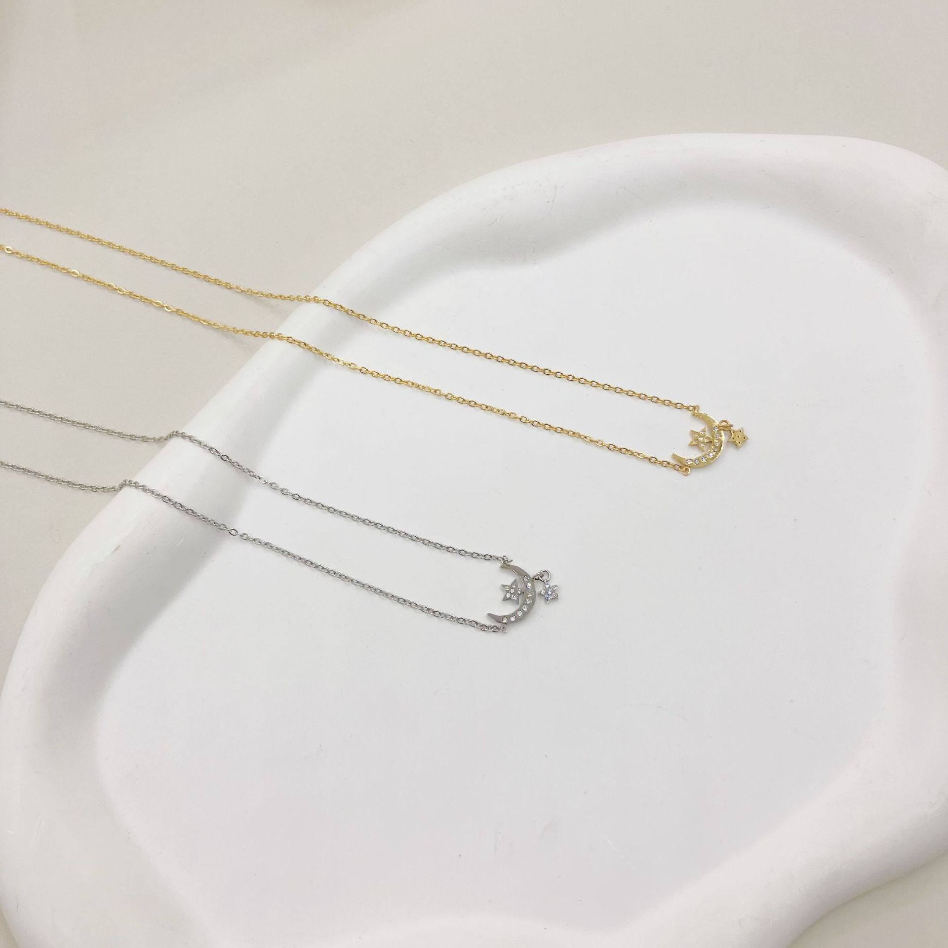 Simple Style Star Moon Stainless Steel Plating Zircon Pendant Necklace 1 Piece