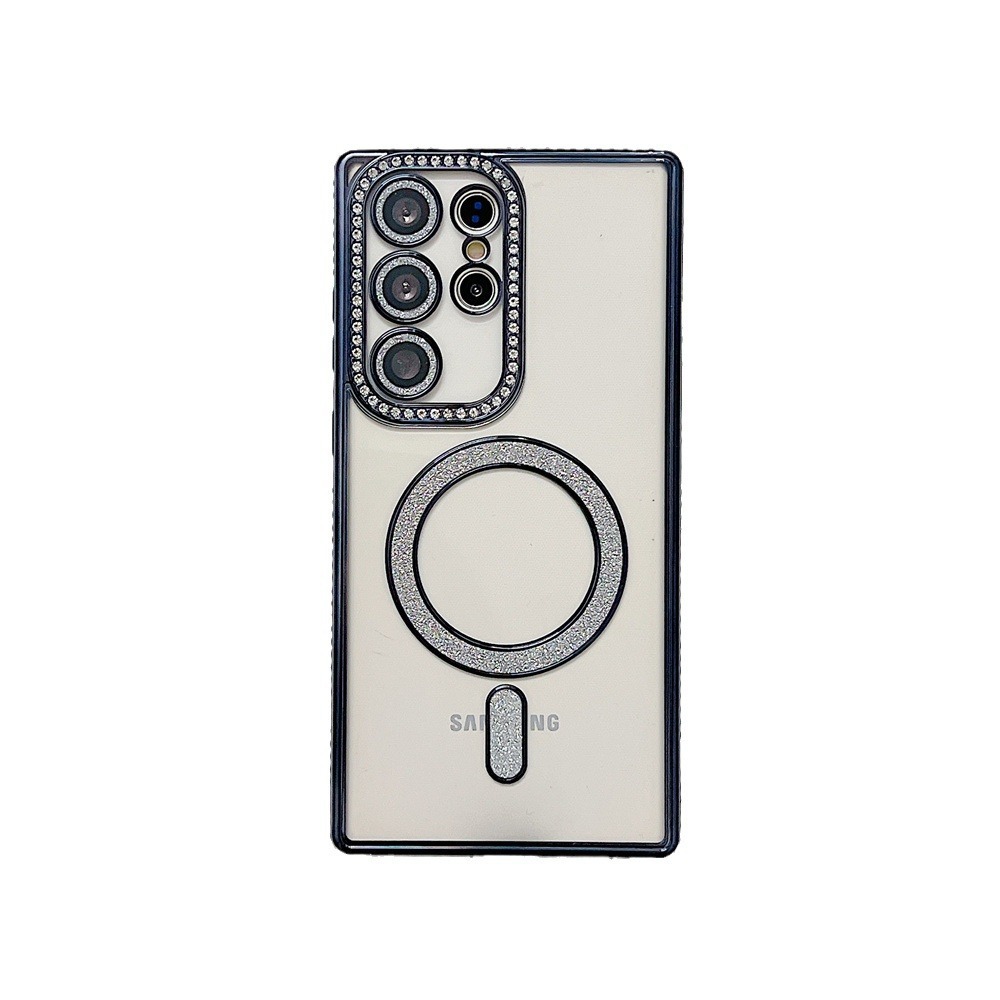 Aplicable a Samsung S24Ultra caja de teléfono celular galvanizado taladro S23Ultra carga magnética S22 cubierta de protección a prueba de caídas