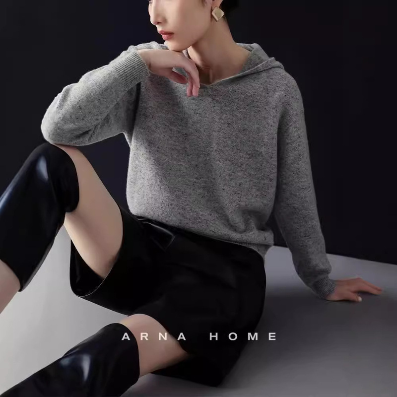 New Zealand 100% Merino Wool Floral Yarn Seamless Hooded Knit Sweater 7854 (8872)