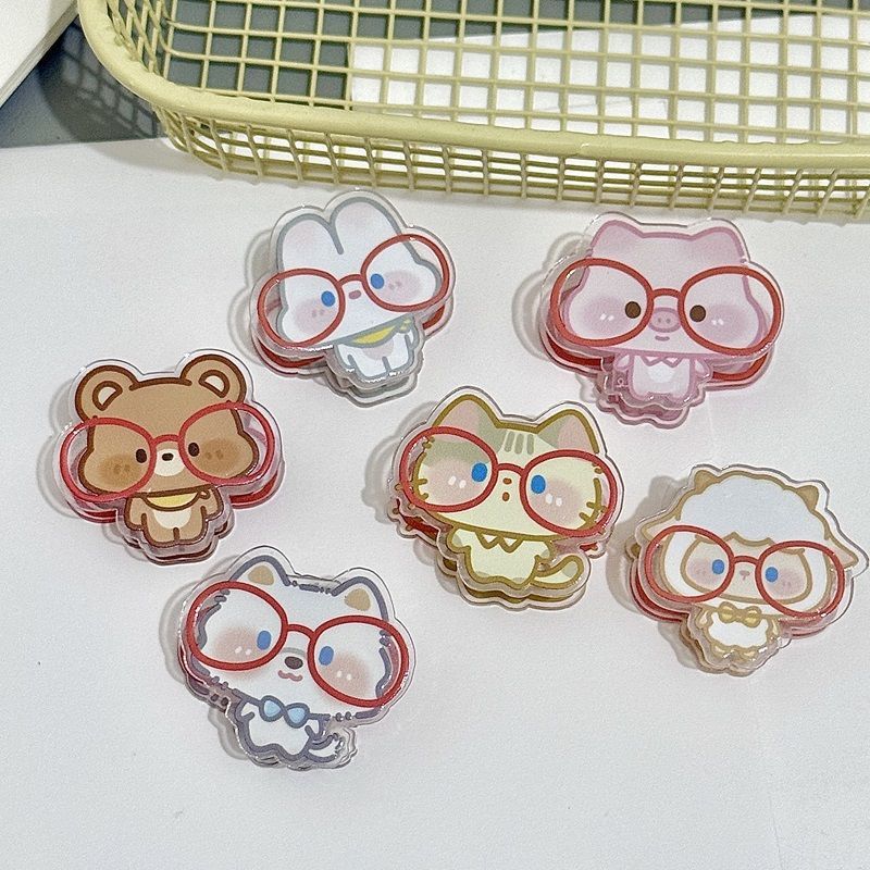 メガネ小動物ノートホルダー漫画インスタイル高価値両面クリップアクリルPPクリップ収納クリップテスト用紙クリップ|undefined