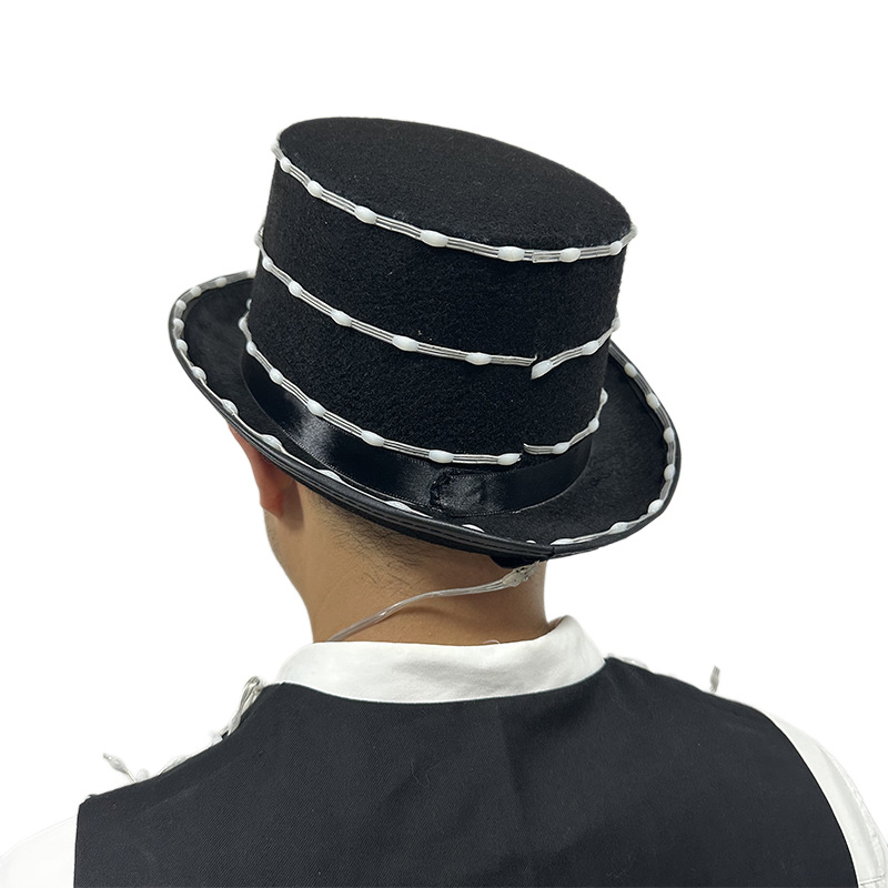 LED ilusionario fluye agua brillante sombrero negro fiesta bar bungee espectáculo decoración de la noche sombrero LED luminoso