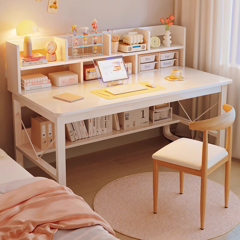 Primary and Middle School Students' Desk and Bookshelf Integrated Home Computer Desk Desktop Simple Learning Writing Desk Office Desk and Chair Combination