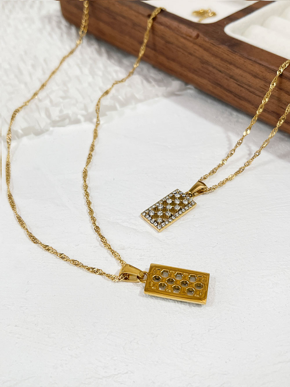 Fashion Square Stainless Steel Plating Inlay Rhinestones Pendant Necklace 1 Piece