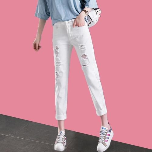 Ripped Jeans for Women, Loose-Fit, Korean Style, All-Match, 2025 Spring/Summer New Arrival, Slimming Look, Distressed Harem Cropped Pants