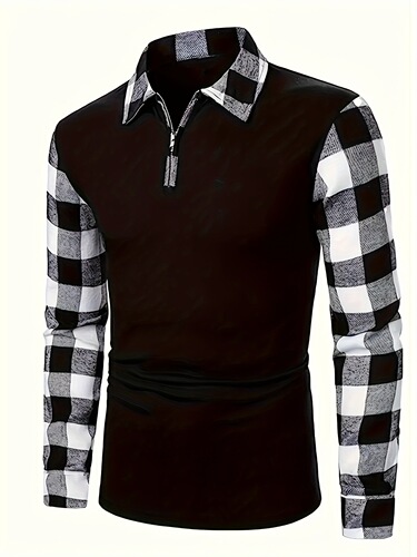 1/4 Zipper Retro Plaid Shirt Relaxed Casual Style
