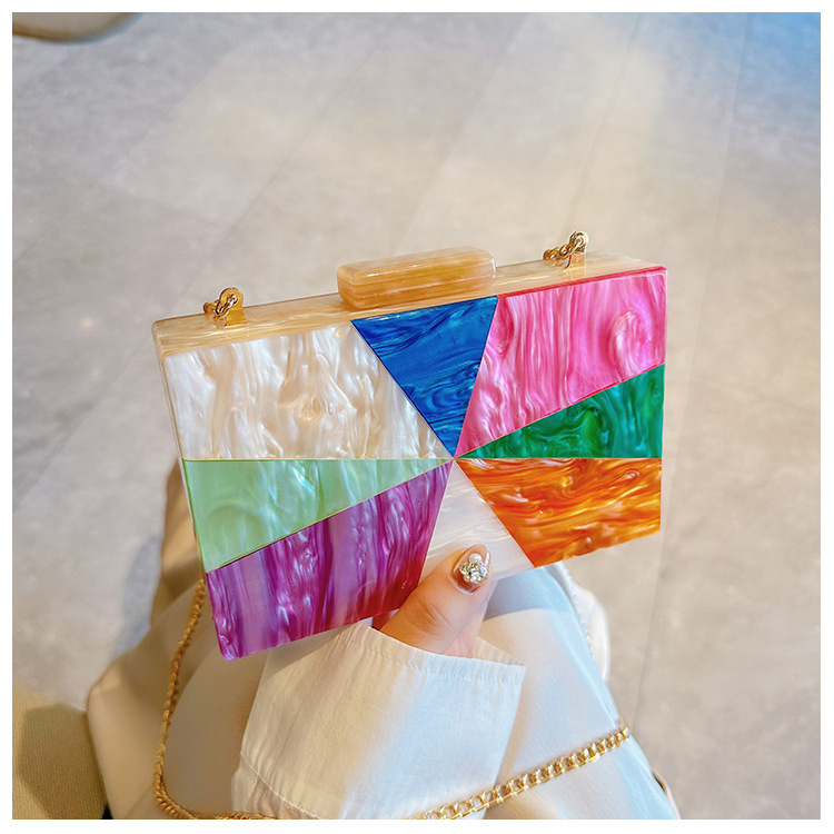 Comercio exterior transfronterizo damas nueva bolsa de acrílico empalmado bolsas de cena de hombro de una sola mano de la boda