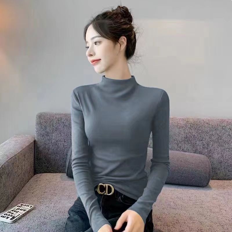 早秋保暖上衣法式德绒高级感内搭针织衫打底女纯色修身显瘦时尚|undefined