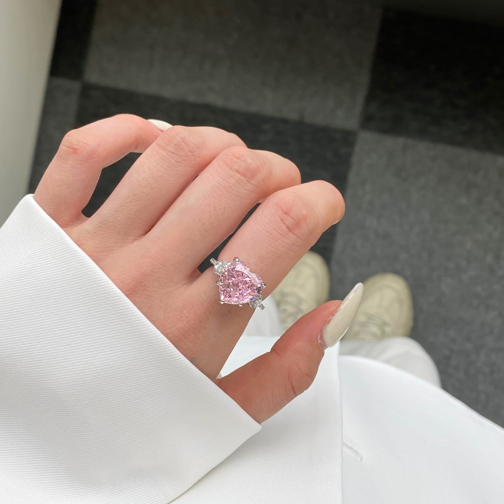 Fashion Heart Shape Sterling Silver Inlay Zircon Rings 1 Piece