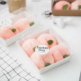 网红蜜桃雪媚娘包装盒2/4粒屁桃奶盖卷冰乳酪蛋糕烘焙纸塑盒子ins