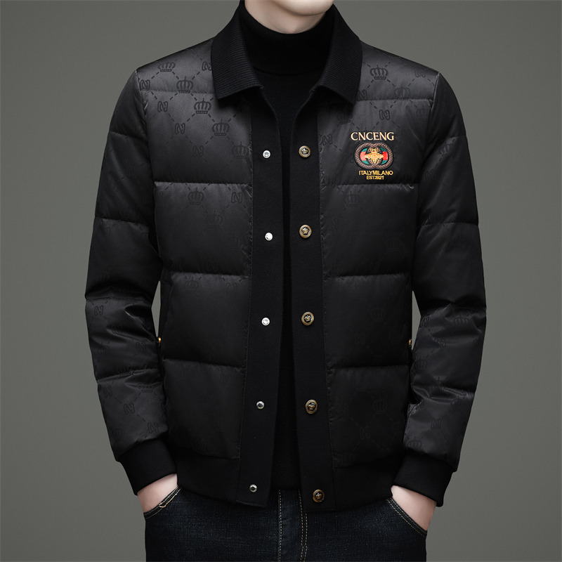 Tommy Hilfiger Winter New Men's down Jacket with a Turn-Down Collar, High-End Fashion Trendy Casual White Duck down Thickened Coat for Men