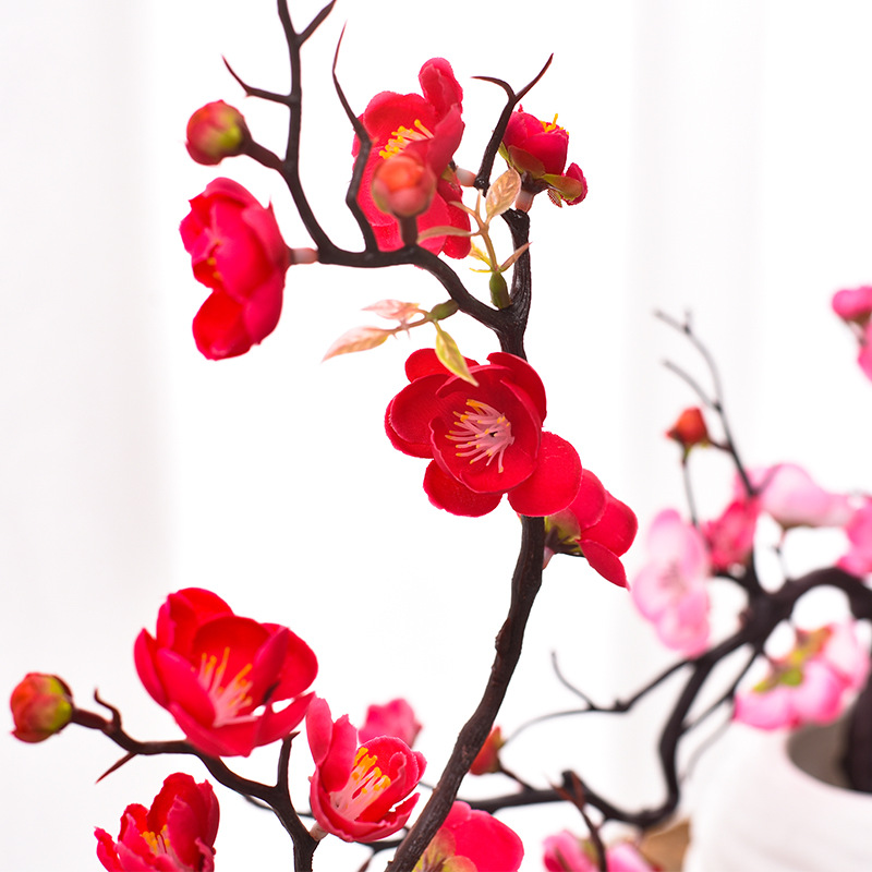 Artificial plum blossom decorative piece with branches, suitable for living room dry flower pot landscape, lily flower arrangement, home indoor decoration, fake flowers