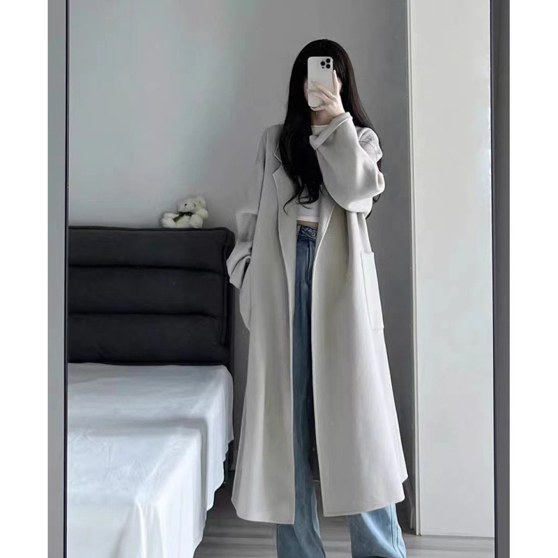 高級グレーコートジャケット女性用2024秋冬新作オフシーズン韓国ミドル丈ウールコート優しい|undefined