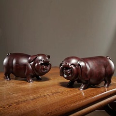 花梨木彫り三合豚黒檀動物一対の実木質豚工芸品十二生肖置物家庭装飾