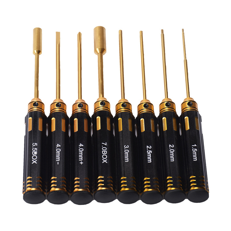 仿真攀爬车配件RC模型高速钢镀钛内六角套筒十字螺丝刀八件套装