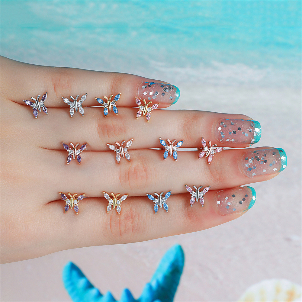 Fashion Star Brass Inlay Zircon Ear Studs 1 Piece