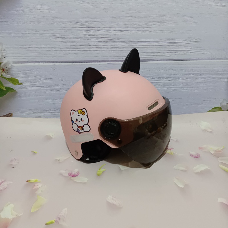 쓰는 고양이 [라이트 핑크와 블랙 쇼트 + 검은 고양이 귀]