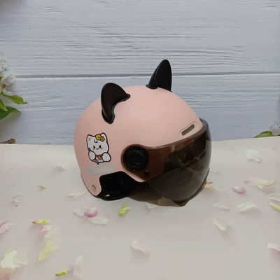Motosiklet kaskı (dəbilqə): old electric car motorcycle - writing-cat-light-pink-and-black-short-black-cat-ears-7-15-years-old
