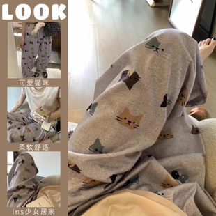 Korean Style Girl's Cute Cat Printed Pajama Pants Women's Summer New Arrival plus size Loose Casual Walking Pants Home Pants