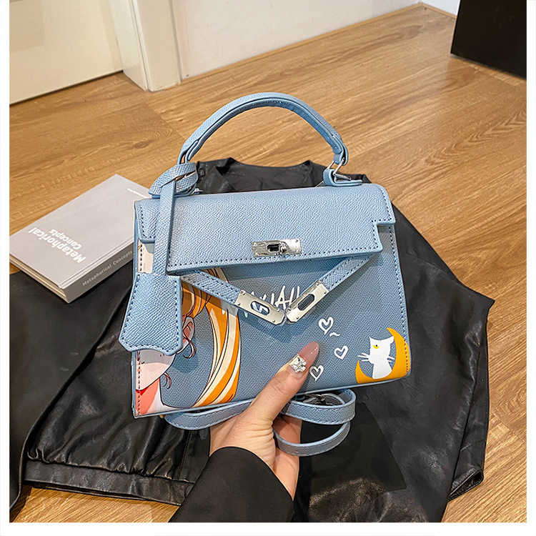 Kelly Bag Beauty Girl Nuevo bolso de dibujos animados pintado de nicho transfronterizo Bolso de boda nupcial Bolso de mujer diagonal de un solo hombro
