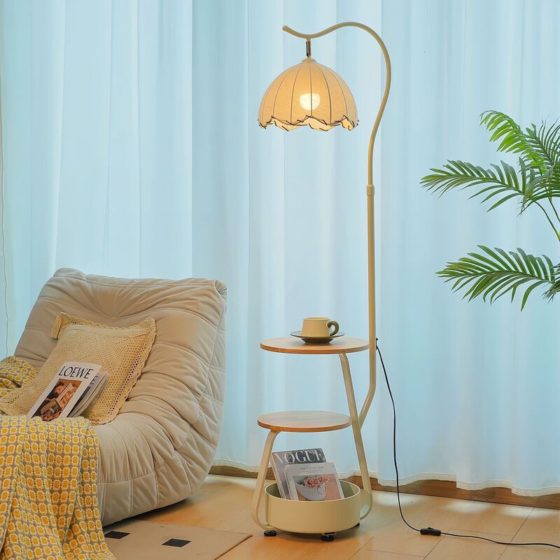 Cream-Colored Storage Rack Integrated Floor Lamp, Several Decorative Pieces Next to the Living Room Sofa, Ambient Light, Bedroom Bedside Table Lamp Cream-Colored Storage Rack Integrated Floor Lamp, Several Decorative Pieces Next to the Living Room Sofa, Ambient Light, Bedroom Bedside Table Lamp