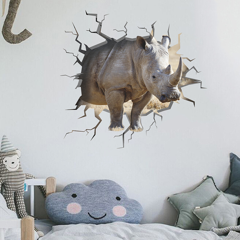 New Mg6020 Cartoon Wall-breaking Fierce Rhinoceros Boy Room Entrance Wall Decoration Stickers Self-adhesive display picture 5