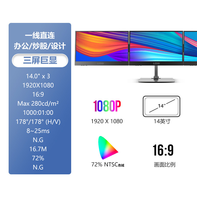 G-STROY跨境21.5寸双屏便携式显示器笔记本/电脑扩展屏高清显示屏|undefined