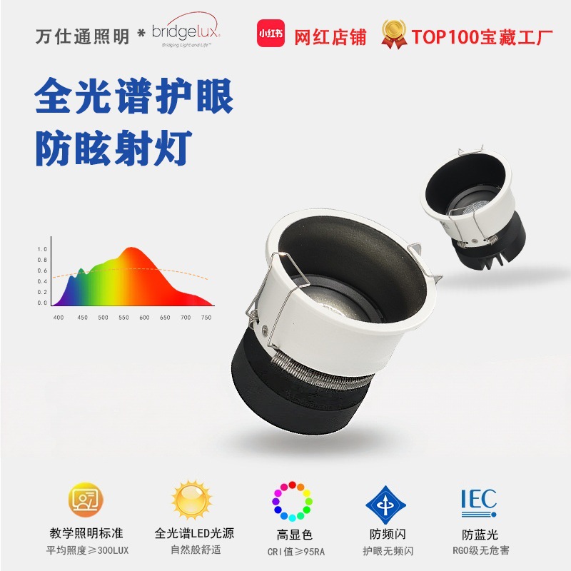 Recessed spotlight, hill-shaped, eye-protecting, anti-glare, full-spectrum LED downlight, home living room COB smart light, Zhongshan.