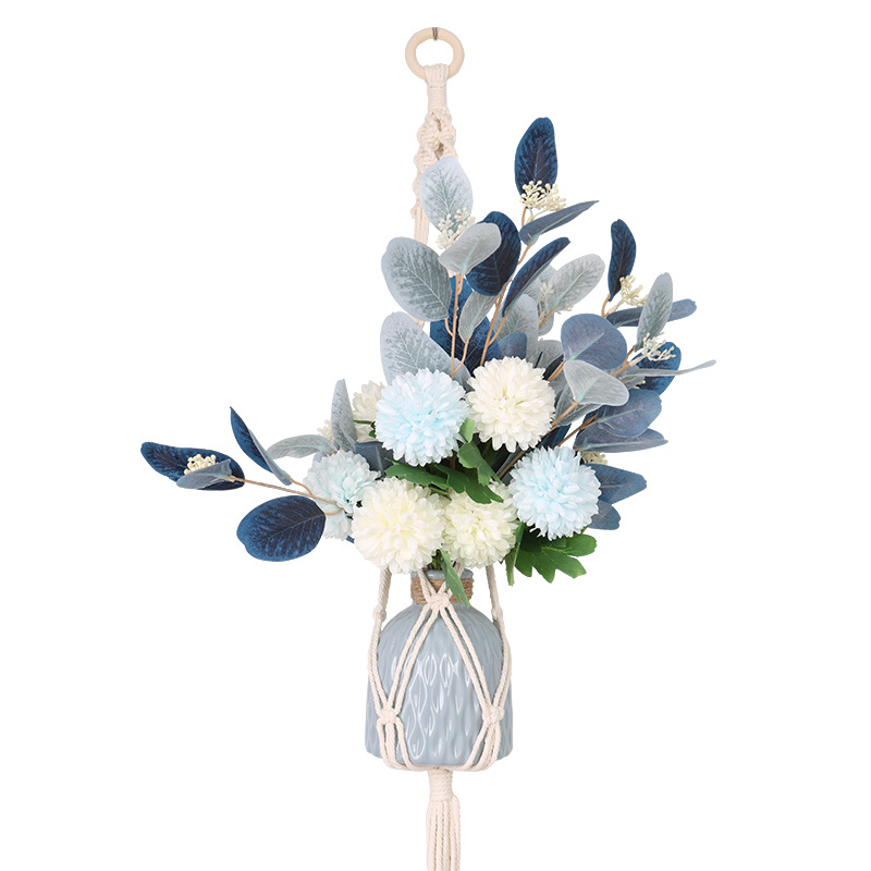 跨境供應花盆網(wǎng)兜 園藝綠植創(chuàng)意款棉繩花盆吊籃兜 掛壁式盆栽吊籃