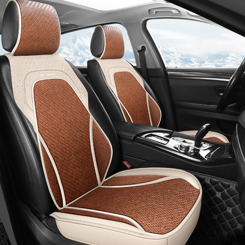 跨境新款小蛮腰马鞍垫透气高级感藤席四季汽车座垫多件套