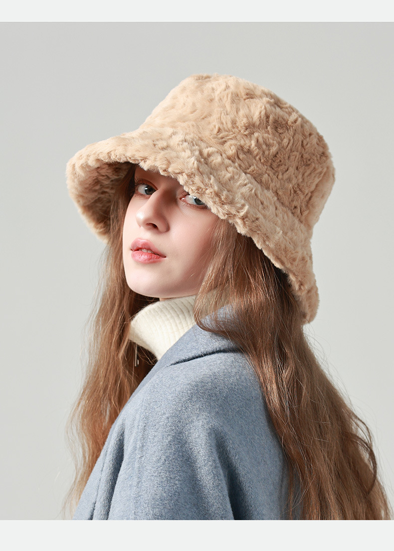 Nouveau chapeau de pêcheur à grosse tête pour femme en hiver, version coréenne chaude, petit chapeau polyvalent et mettant en valeur le visage, chapeau de bassin en peluche d'automne et d'hiver_voghion.com