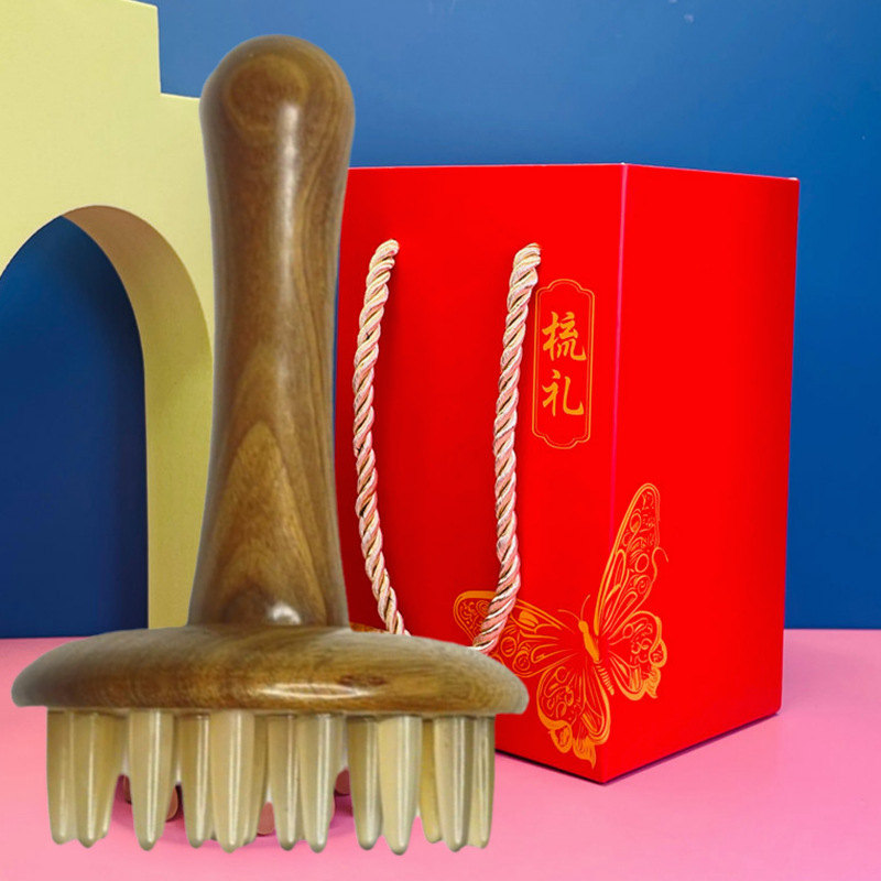 檀木插齿头疗小蛮腰经络按摩梳女士全身疏通带脉刷按摩头部按摩梳|undefined
