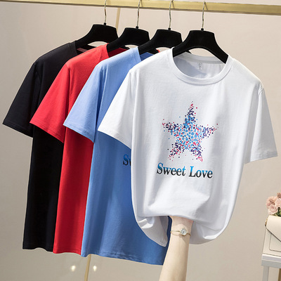 Large Women's wear printing Short sleeved T-shirt mm Easy half sleeve summer 2021 new pattern student jacket ins tide