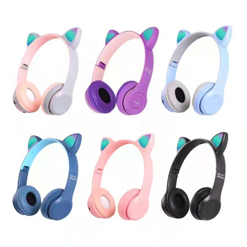 Orejas de gato luminoso auricular Bluetooth P47M estudiante de dibujos animados juego inalámbrico p47m auriculares entrega de una sola pieza