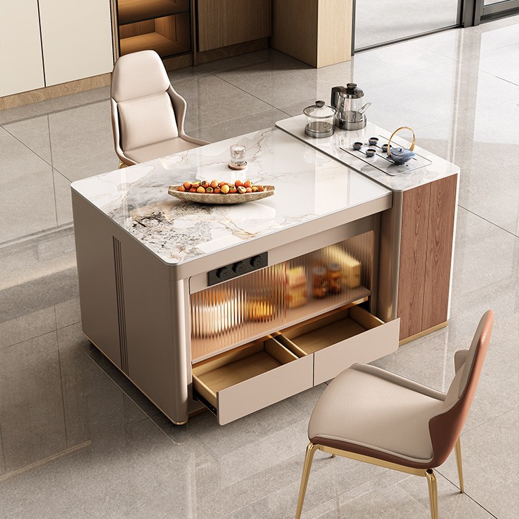 Mesa de comedor de la isla Qiping, un apartamento pequeño retráctil, cocina doméstica, restaurante, placa de roca retráctil de alta gama, Zhongdao