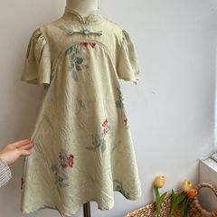 New Chinese Style Girls' Dress 2024 Spring Collection Children's Fashionous National Style Embroidered Button Qipao Dress for Baby Girls