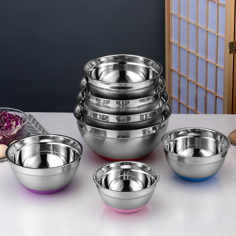 Acero inoxidable 201 ensaladera de silicona traje cubierta a prueba de salpicaduras cuenca de sopa fondo de silicona vajilla tazón condimento Cuenca para hornear suministros