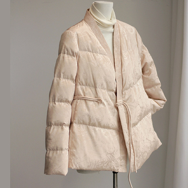 Fashion Gentle Style V-neck Warm Down Jacket Coat Women's Winter New Arrival fleece-lined Thickened National Style Cotton-padded Jacket All-match