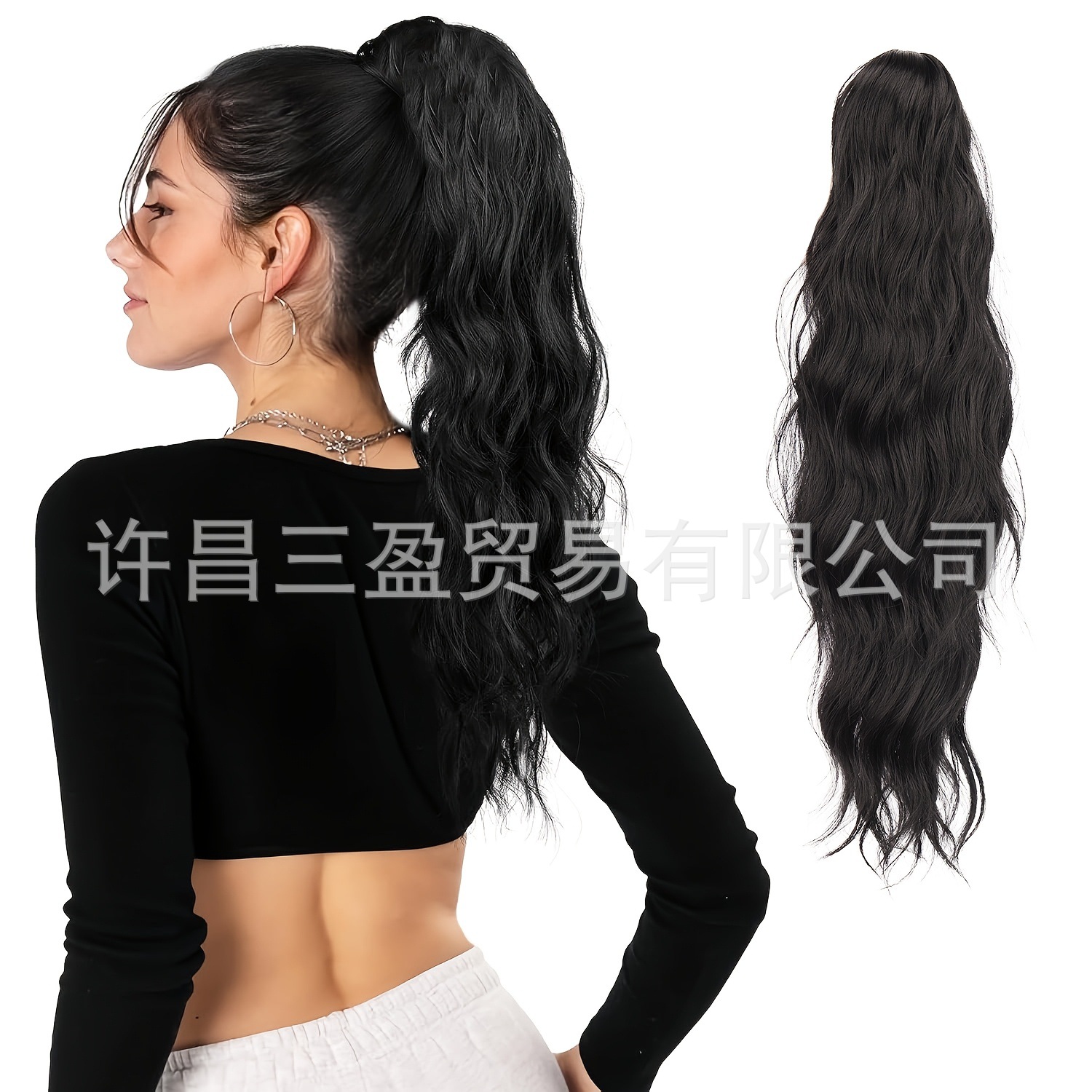 Black 16-inch ponytail wig fashion ponytail synthetic chemical fiber high temperature silk material Europe and the United States cross-border fake