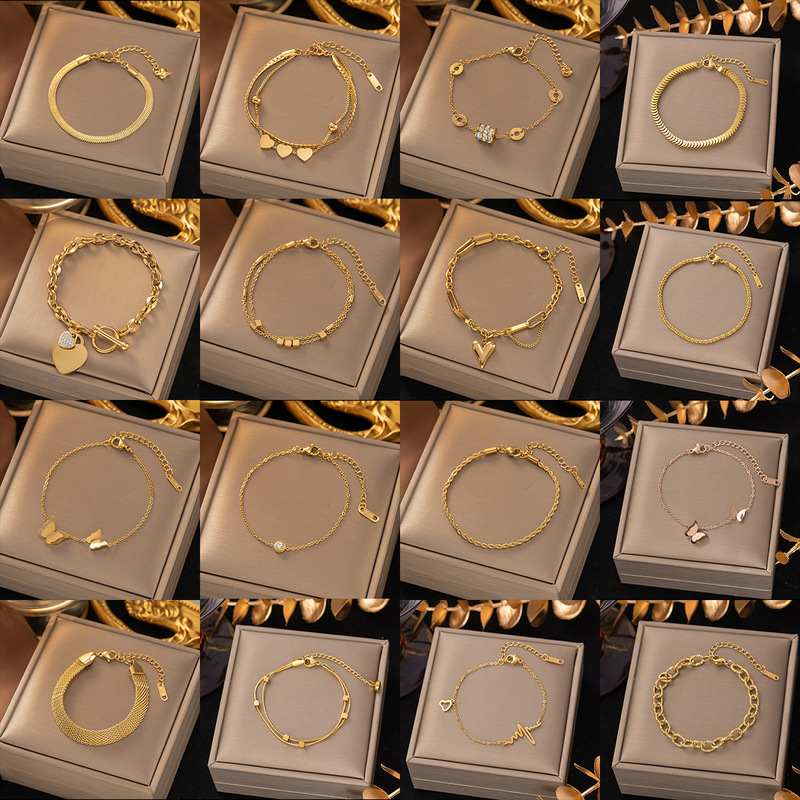 European and American Cross-Border Non-Fading Butterfly Heart-Shaped Diamond-Encrusted Titanium Steel Bracelet for Women, Versatile and High-End Fashion Jewelry European and American Cross-Border Non-Fading Butterfly Heart-Shaped Diamond-Encrusted Titanium Steel Bracelet for Women, Versatile and High-End Fashion Jewelry